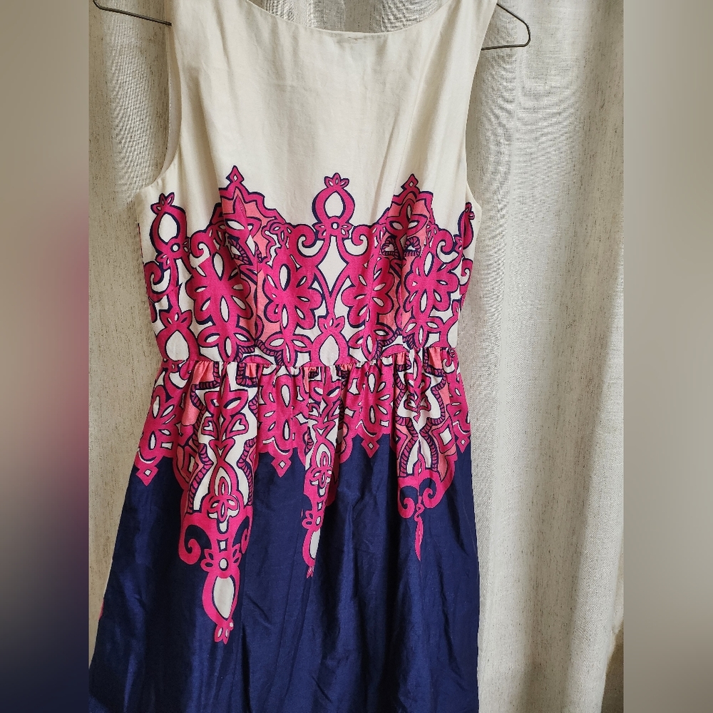 Lily Pulitzer Dress Pink White and Navy Pattern Size 4
